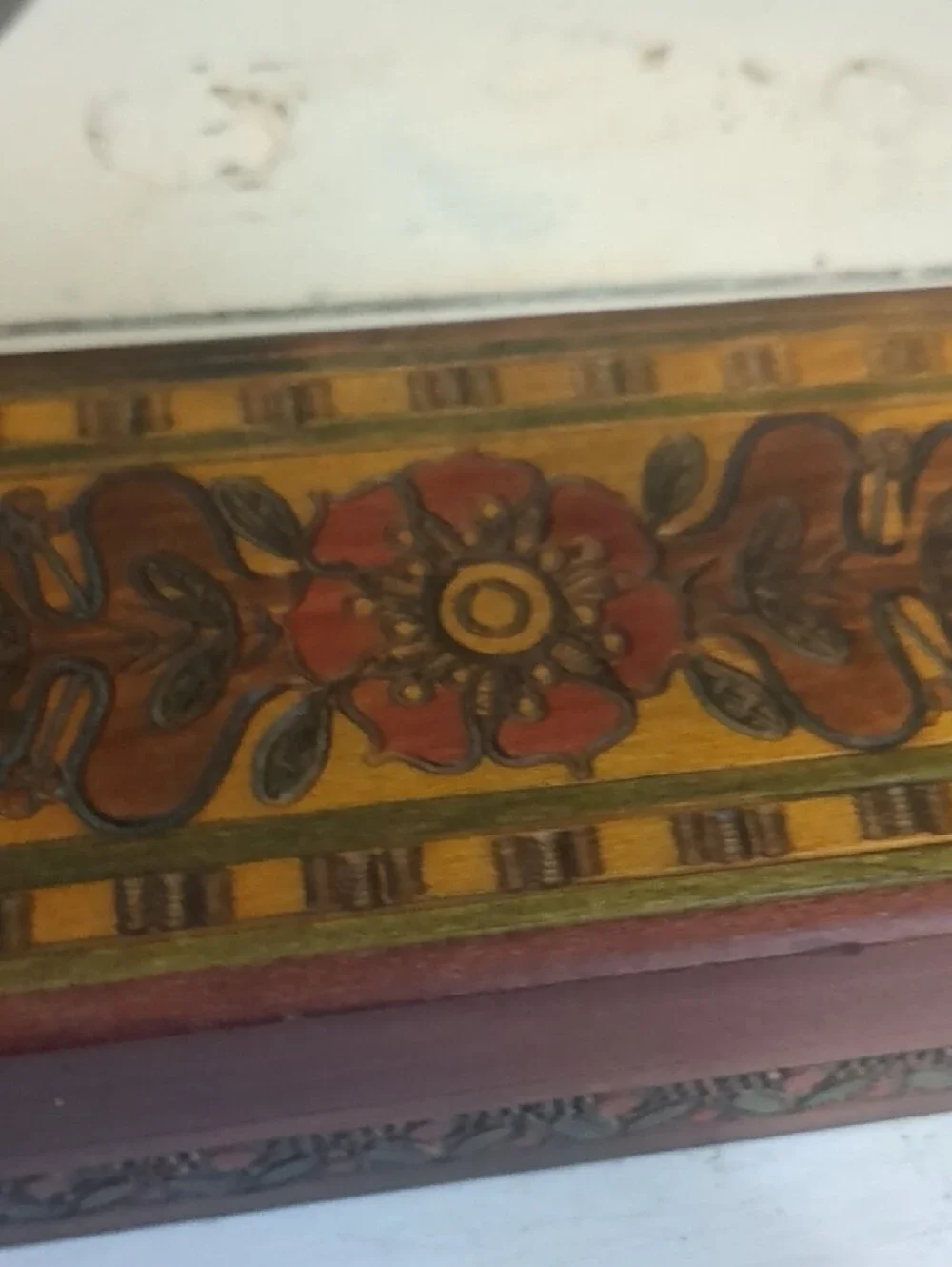 Pyrography Vintage Hand-Painted Floral Wooden Box